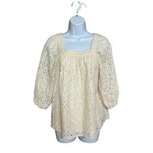 Lauren Conrad Womens Blouse Size XS Off White Babydoll Lace Garden Girl Feminine